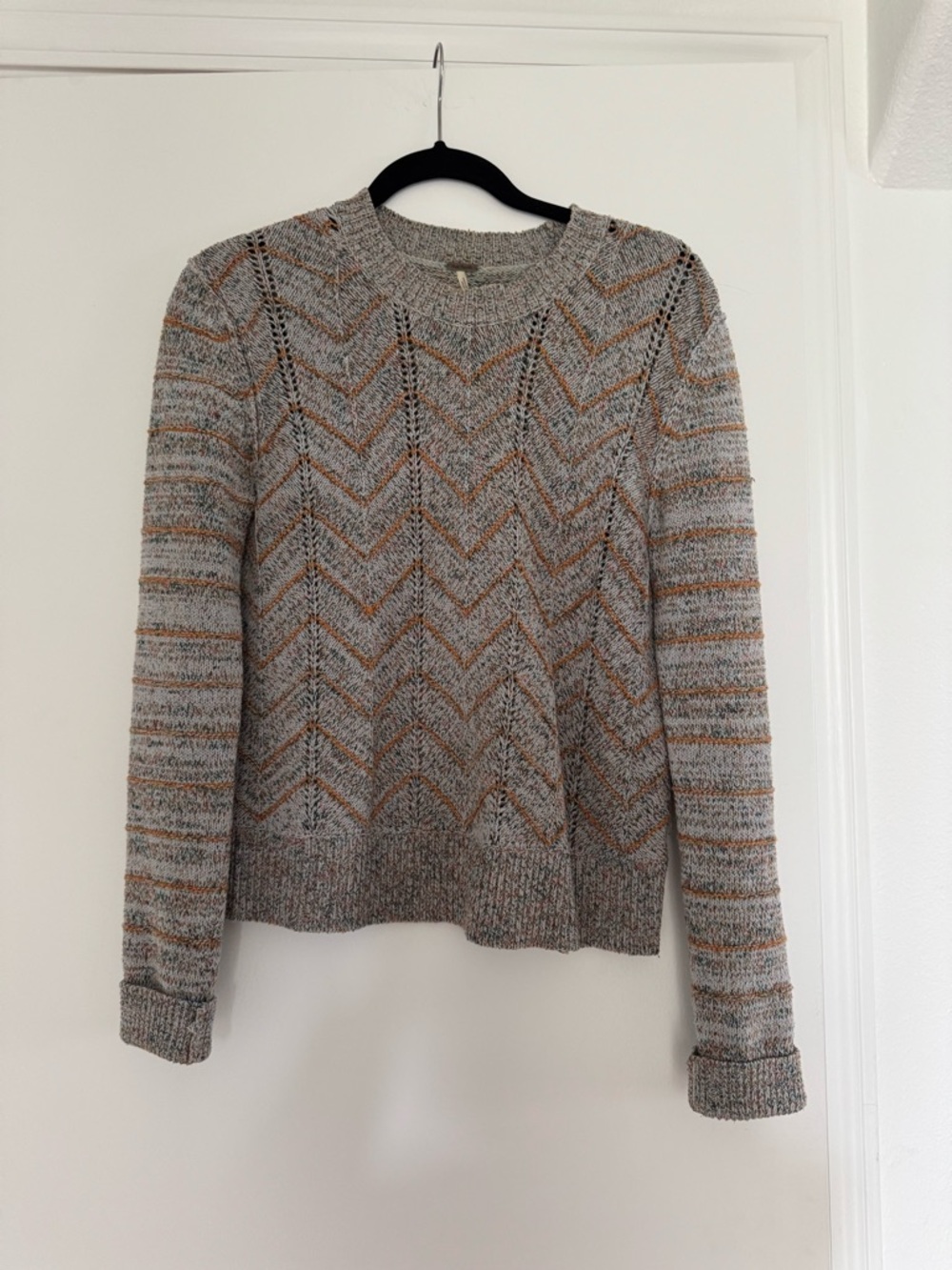 Free People Chevron Crewneck Sweater in Gray and Tan